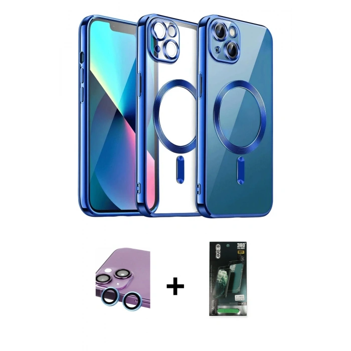 MARSİLYAN™- iPhone 13 Kılıf Nova Işık Özel Seri - Şeffaf 360 Full Body Arka Koruyucu + Raze Metal Kamera Lens - MI