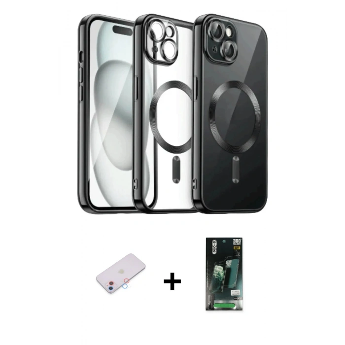 MARSİLYAN™- iPhone 13 Kılıf Nova Işık Özel Seri - Şeffaf 360 Full Body Arka Koruyucu + Renkli Kamera Lens Koruma Cam - PE