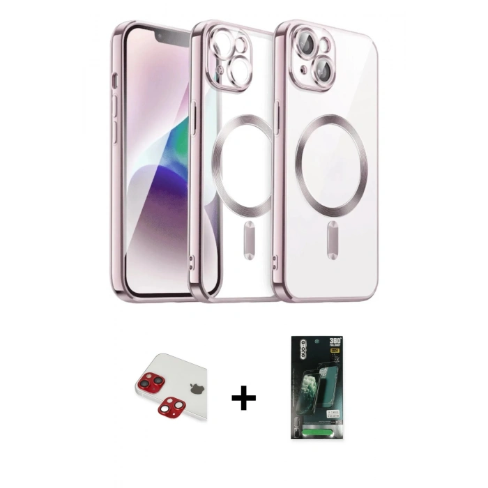 MARSİLYAN™- iPhone 13 Kılıf Nova Işık Özel Seri - Şeffaf 360 Full Body Arka Koruyucu + Pers Alüminyum Kamera Lens - KI