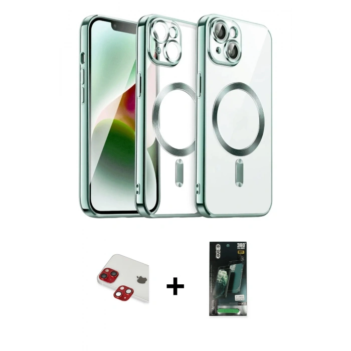 MARSİLYAN™- iPhone 13 Kılıf Nova Işık Özel Seri - Şeffaf 360 Full Body Arka Koruyucu + Pers Alüminyum Kamera Lens - KI