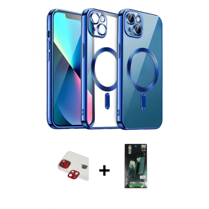 MARSİLYAN™- iPhone 13 Kılıf Nova Işık Özel Seri - Şeffaf 360 Full Body Arka Koruyucu + Pers Alüminyum Kamera Lens - KI