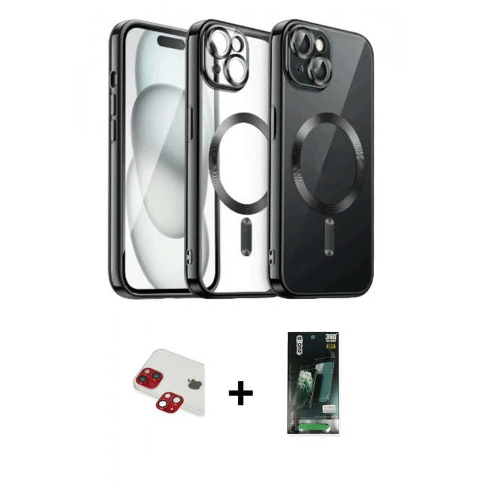 MARSİLYAN™- iPhone 13 Kılıf Nova Işık Özel Seri - Şeffaf 360 Full Body Arka Koruyucu + Pers Alüminyum Kamera Lens - KI