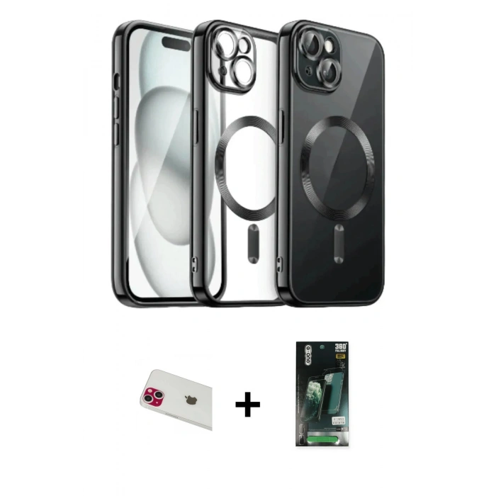 MARSİLYAN™- iPhone 13 Kılıf Nova Işık Özel Seri - Şeffaf 360 Full Body Arka Koruyucu + Rainbow Kamera Lens Koruma Cam - KI