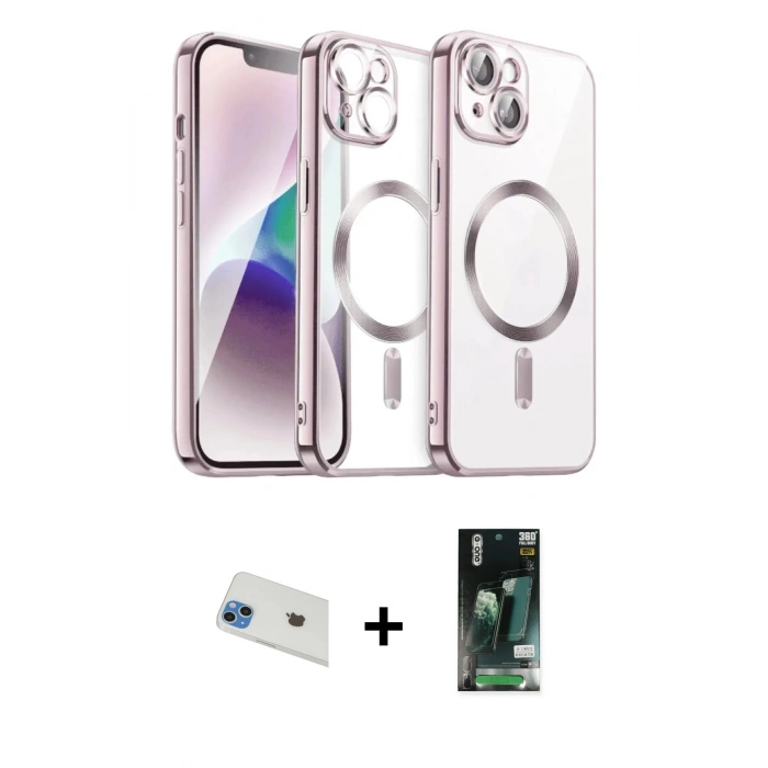 MARSİLYAN™- iPhone 13 Kılıf Nova Işık Özel Seri - Şeffaf 360 Full Body Arka Koruyucu + Rainbow Kamera Lens Koruma Cam - MI