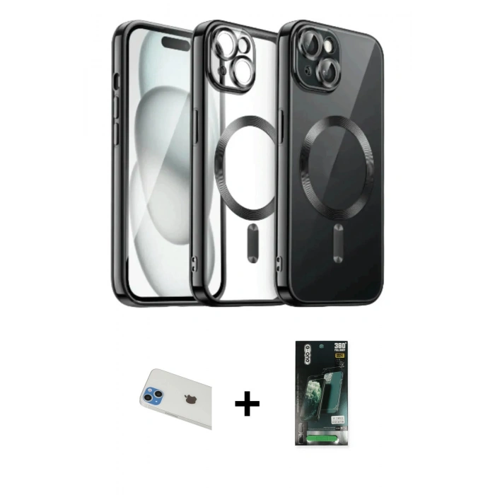 MARSİLYAN™- iPhone 13 Kılıf Nova Işık Özel Seri - Şeffaf 360 Full Body Arka Koruyucu + Rainbow Kamera Lens Koruma Cam - MI