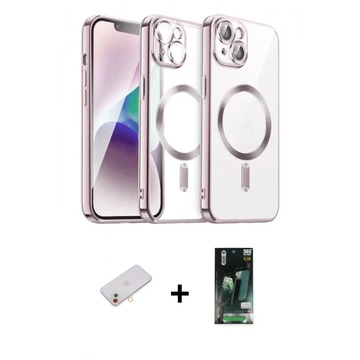 MARSİLYAN™- iPhone 13 Kılıf Nova Işık Özel Seri - Şeffaf 360 Full Body Arka Koruyucu + Renkli Kamera Lens Koruma Cam - YL