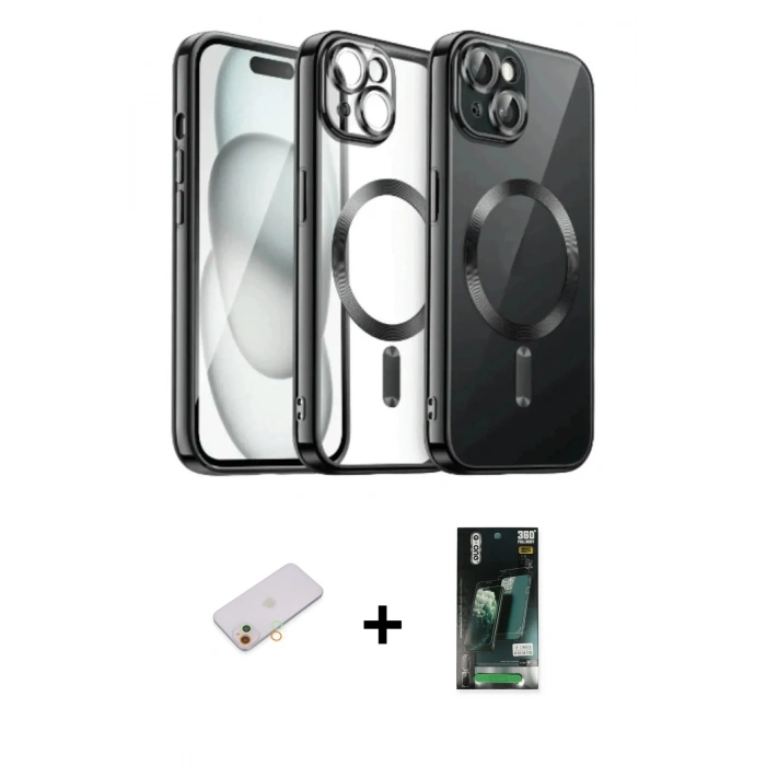 MARSİLYAN™- iPhone 13 Kılıf Nova Işık Özel Seri - Şeffaf 360 Full Body Arka Koruyucu + Renkli Kamera Lens Koruma Cam - TU