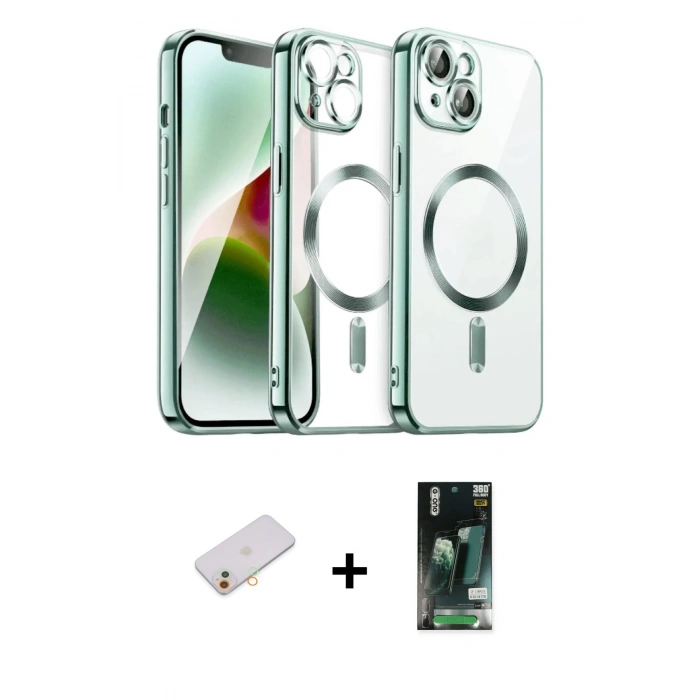 MARSİLYAN™- iPhone 13 Kılıf Nova Işık Özel Seri - Şeffaf 360 Full Body Arka Koruyucu + Renkli Kamera Lens Koruma Cam - TU