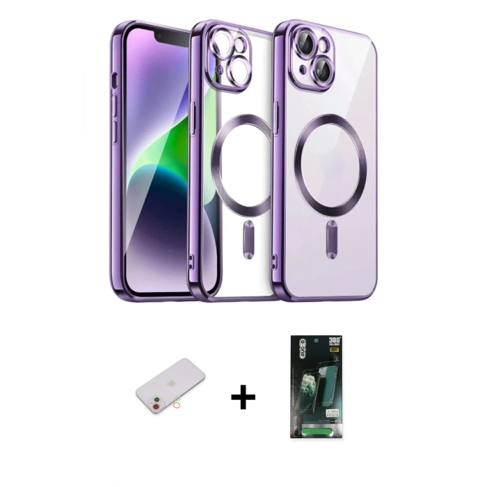MARSİLYAN™- iPhone 13 Kılıf Nova Işık Özel Seri - Şeffaf 360 Full Body Arka Koruyucu + Renkli Kamera Lens Koruma Cam - YL