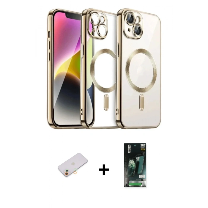 MARSİLYAN™- iPhone 13 Kılıf Nova Işık Özel Seri - Şeffaf 360 Full Body Arka Koruyucu + Renkli Kamera Lens Koruma Cam - TU