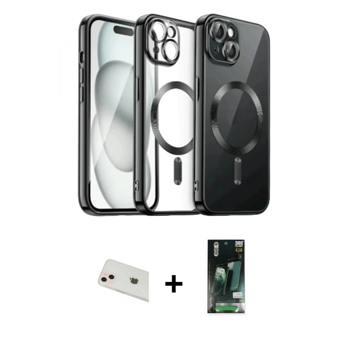 MARSİLYAN™- iPhone 13 Kılıf Nova Işık Özel Seri - Şeffaf 360 Full Body Arka Koruyucu + Rainbow Kamera Lens Koruma Cam - REGD