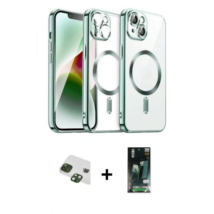 MARSİLYAN™- iPhone 13 Kılıf Nova Işık Özel Seri - Şeffaf 360 Full Body Arka Koruyucu + Pers Alüminyum Kamera Lens - YL