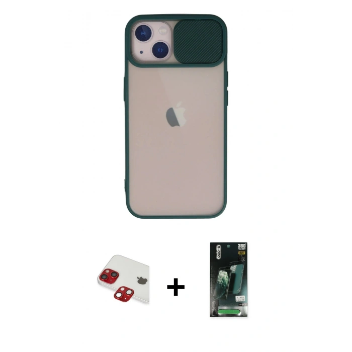MARSİLYAN™- iPhone 13 Kılıf Vadi Çizgi - Şeffaf 360 Full Body Arka Koruyucu + Pers Alüminyum Kamera Lens - KI