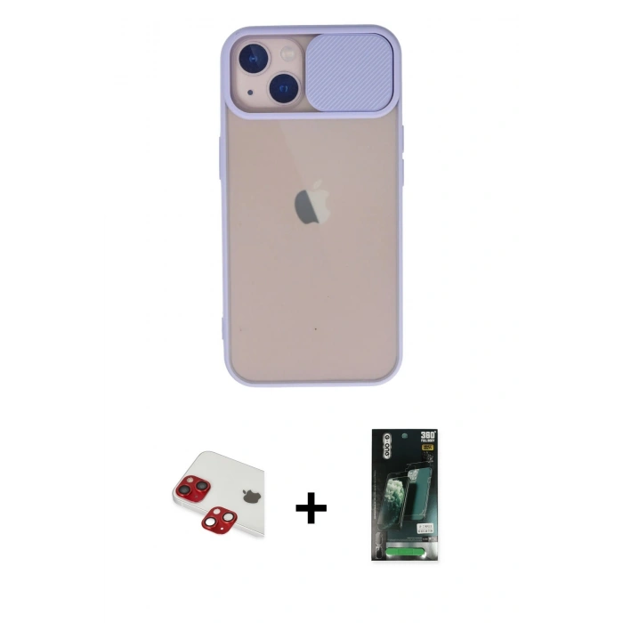 MARSİLYAN™- iPhone 13 Kılıf Vadi Çizgi - Şeffaf 360 Full Body Arka Koruyucu + Pers Alüminyum Kamera Lens - KI