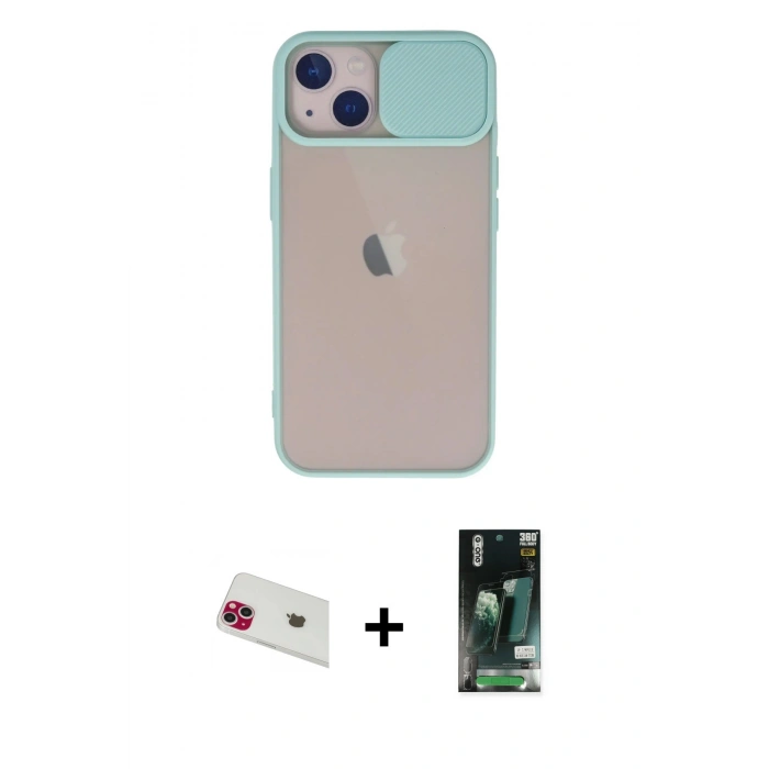 MARSİLYAN™- iPhone 13 Kılıf Vadi Çizgi - Şeffaf 360 Full Body Arka Koruyucu + Rainbow Kamera Lens Koruma Cam - KI