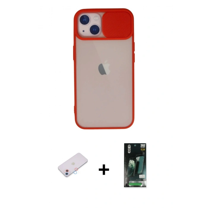 MARSİLYAN™- iPhone 13 Kılıf Vadi Çizgi - Şeffaf 360 Full Body Arka Koruyucu + Renkli Kamera Lens Koruma Cam - PE