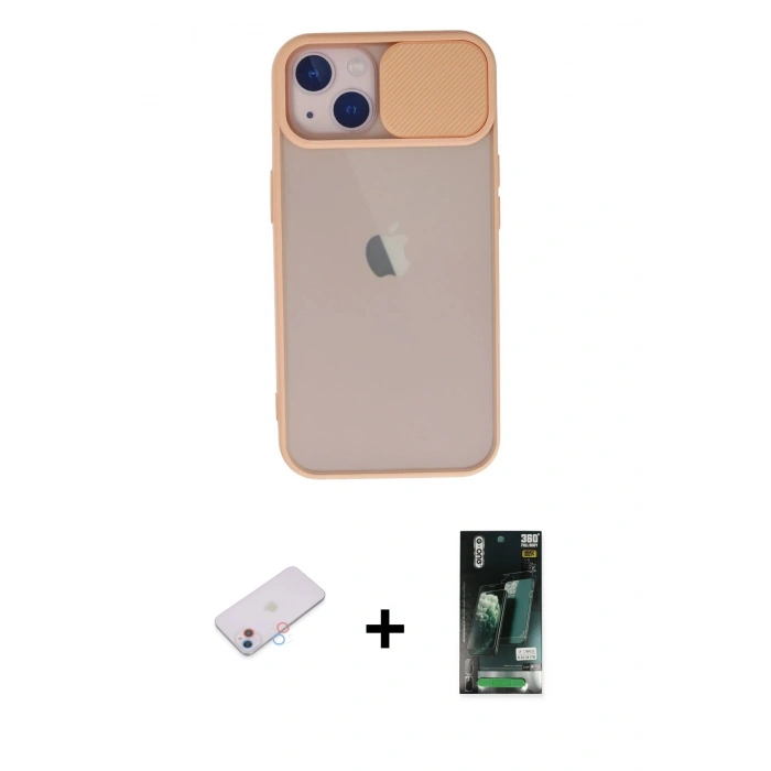 MARSİLYAN™- iPhone 13 Kılıf Vadi Çizgi - Şeffaf 360 Full Body Arka Koruyucu + Renkli Kamera Lens Koruma Cam - PE