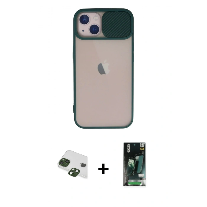 MARSİLYAN™- iPhone 13 Kılıf Vadi Çizgi - Şeffaf 360 Full Body Arka Koruyucu + Pers Alüminyum Kamera Lens - YL