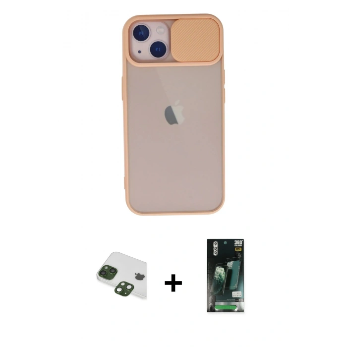 MARSİLYAN™- iPhone 13 Kılıf Vadi Çizgi - Şeffaf 360 Full Body Arka Koruyucu + Pers Alüminyum Kamera Lens - YL