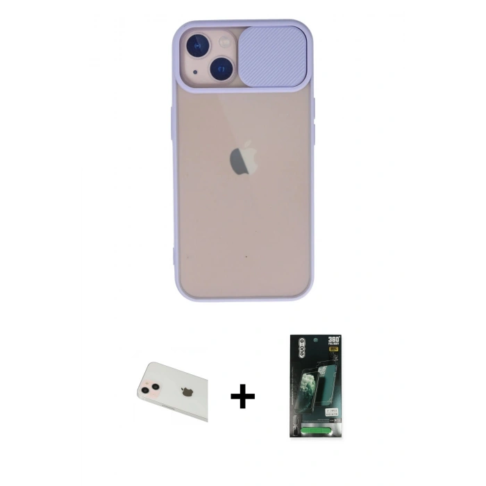 MARSİLYAN™- iPhone 13 Kılıf Vadi Çizgi - Şeffaf 360 Full Body Arka Koruyucu + Rose Gold Rainbow Kamera Lens Koruma Cam