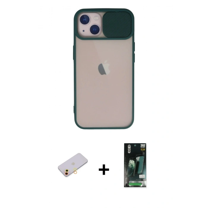 MARSİLYAN™- iPhone 13 Kılıf Vadi Çizgi - Şeffaf 360 Full Body Arka Koruyucu + Renkli Kamera Lens Koruma Cam - SI
