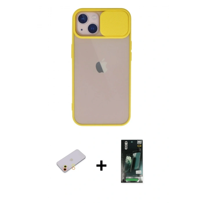 MARSİLYAN™- iPhone 13 Kılıf Vadi Çizgi - Şeffaf 360 Full Body Arka Koruyucu + Renkli Kamera Lens Koruma Cam - SI