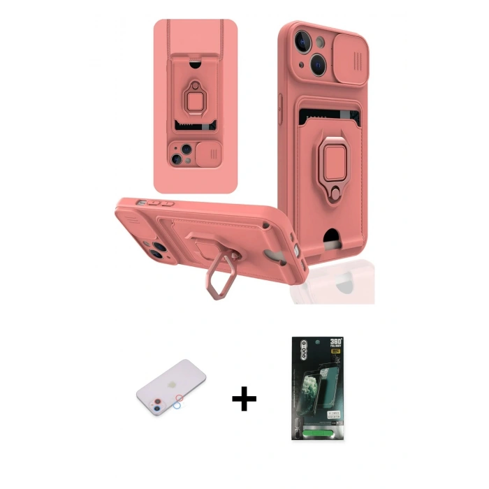 MARSİLYAN™- iPhone 13 Kılıf Vadi Form Prime - Şeffaf 360 Full Body Arka Koruyucu + Renkli Kamera Lens Koruma Cam - PE