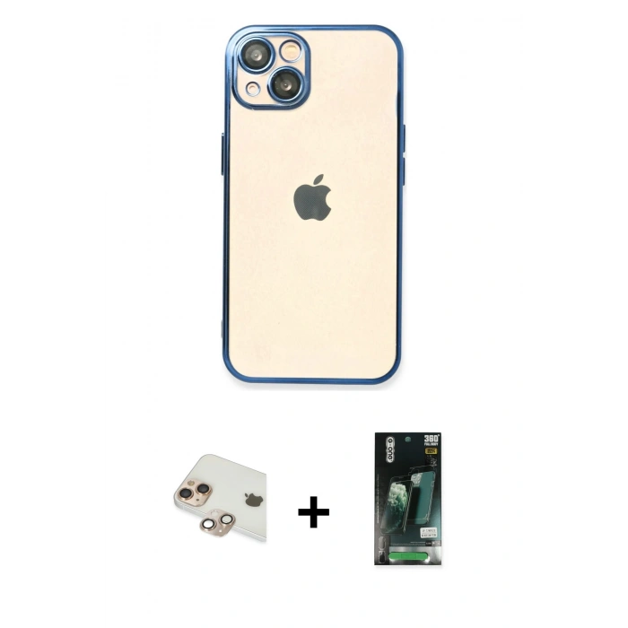 MARSİLYAN™- iPhone 13 Kılıf Vadi Minimal - Şeffaf 360 Full Body Arka Koruyucu + Pers Alüminyum Kamera Lens - GD