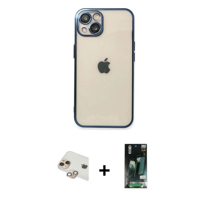 MARSİLYAN™- iPhone 13 Kılıf Vadi Minimal - Şeffaf 360 Full Body Arka Koruyucu + Pers Alüminyum Kamera Lens - GD