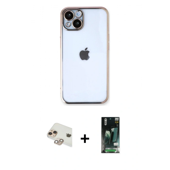 MARSİLYAN™- iPhone 13 Kılıf Vadi Minimal - Şeffaf 360 Full Body Arka Koruyucu + Pers Alüminyum Kamera Lens - GD