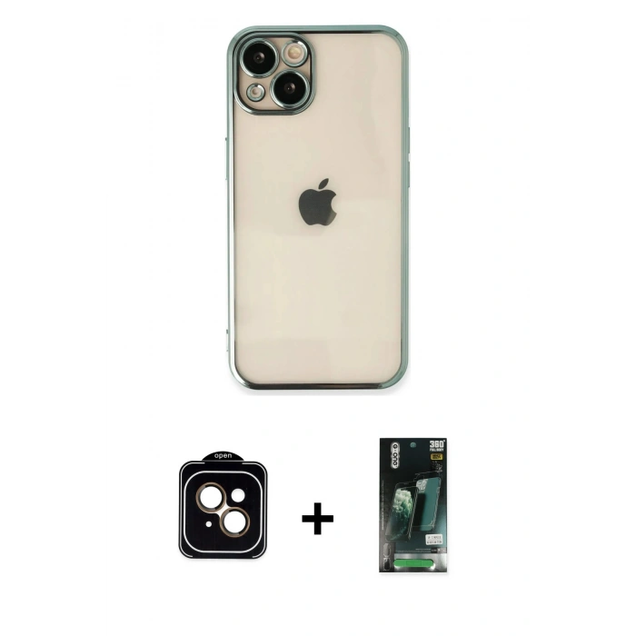 MARSİLYAN™- iPhone 13 Kılıf Vadi Minimal - Şeffaf 360 Full Body Arka Koruyucu + PVD Metal Kamera Lens - GD