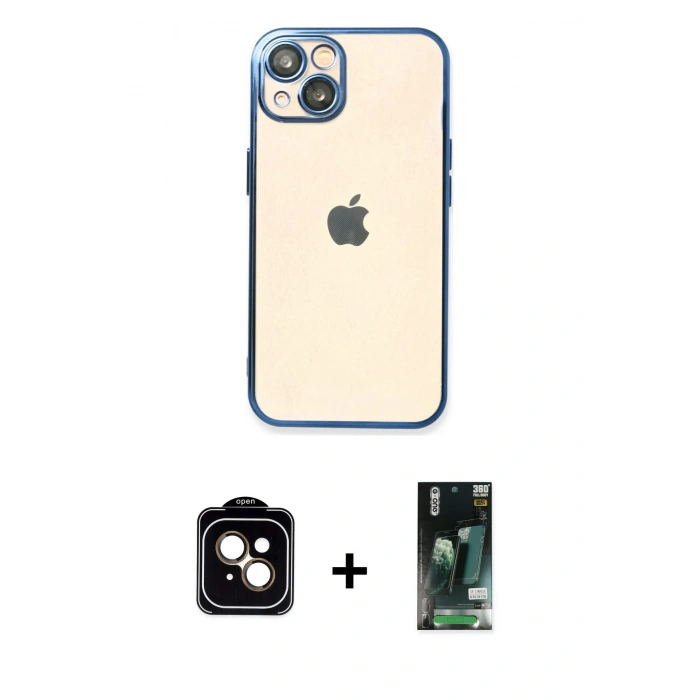MARSİLYAN™- iPhone 13 Kılıf Vadi Minimal - Şeffaf 360 Full Body Arka Koruyucu + PVD Metal Kamera Lens - GD