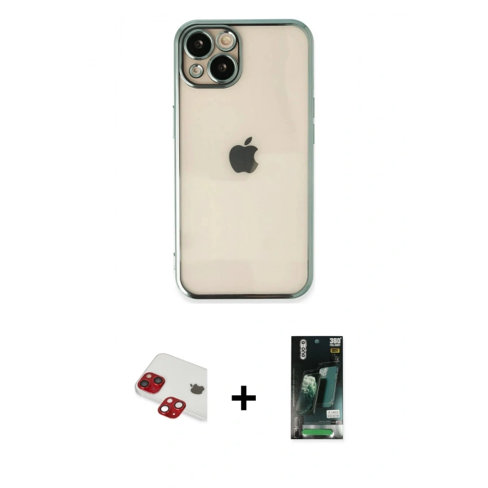 MARSİLYAN™- iPhone 13 Kılıf Vadi Minimal - Şeffaf 360 Full Body Arka Koruyucu + Pers Alüminyum Kamera Lens - KI