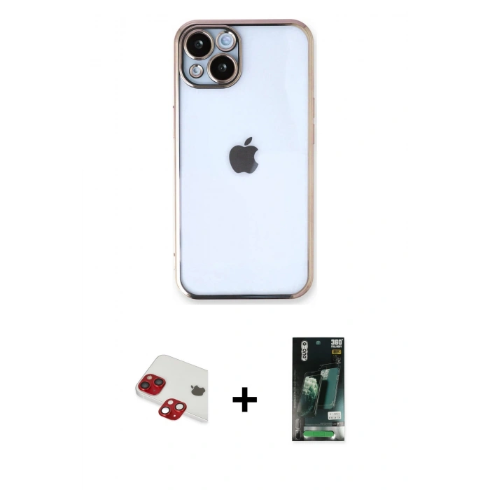 MARSİLYAN™- iPhone 13 Kılıf Vadi Minimal - Şeffaf 360 Full Body Arka Koruyucu + Pers Alüminyum Kamera Lens - KI