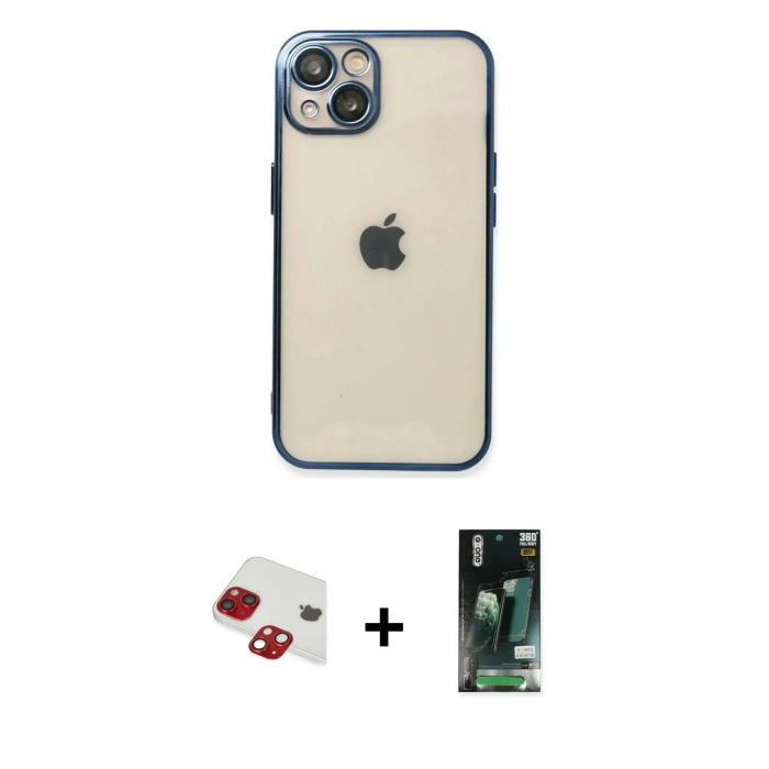 MARSİLYAN™- iPhone 13 Kılıf Vadi Minimal - Şeffaf 360 Full Body Arka Koruyucu + Pers Alüminyum Kamera Lens - KI