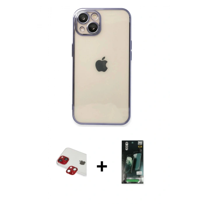 MARSİLYAN™- iPhone 13 Kılıf Vadi Minimal - Şeffaf 360 Full Body Arka Koruyucu + Pers Alüminyum Kamera Lens - KI