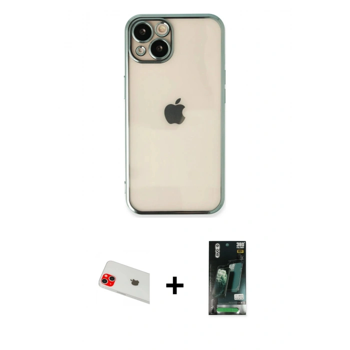 MARSİLYAN™- iPhone 13 Kılıf Vadi Minimal - Şeffaf 360 Full Body Arka Koruyucu + Rainbow Kamera Lens Koruma Cam - KI