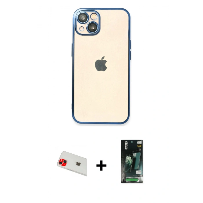MARSİLYAN™- iPhone 13 Kılıf Vadi Minimal - Şeffaf 360 Full Body Arka Koruyucu + Rainbow Kamera Lens Koruma Cam - KI