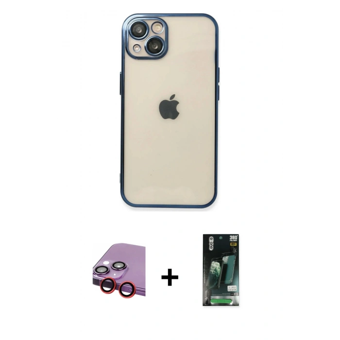 MARSİLYAN™- iPhone 13 Kılıf Vadi Minimal - Şeffaf 360 Full Body Arka Koruyucu + Raze Metal Kamera Lens - KI