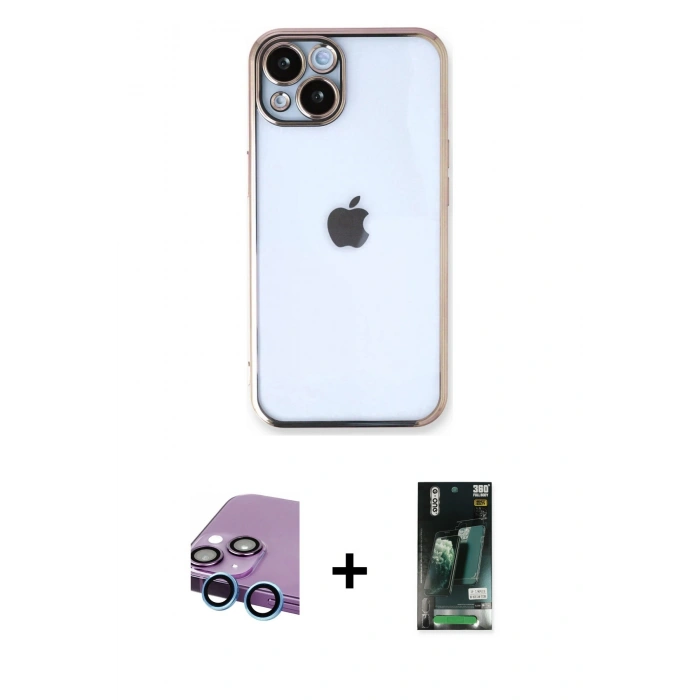 MARSİLYAN™- iPhone 13 Kılıf Vadi Minimal - Şeffaf 360 Full Body Arka Koruyucu + Raze Metal Kamera Lens - MI