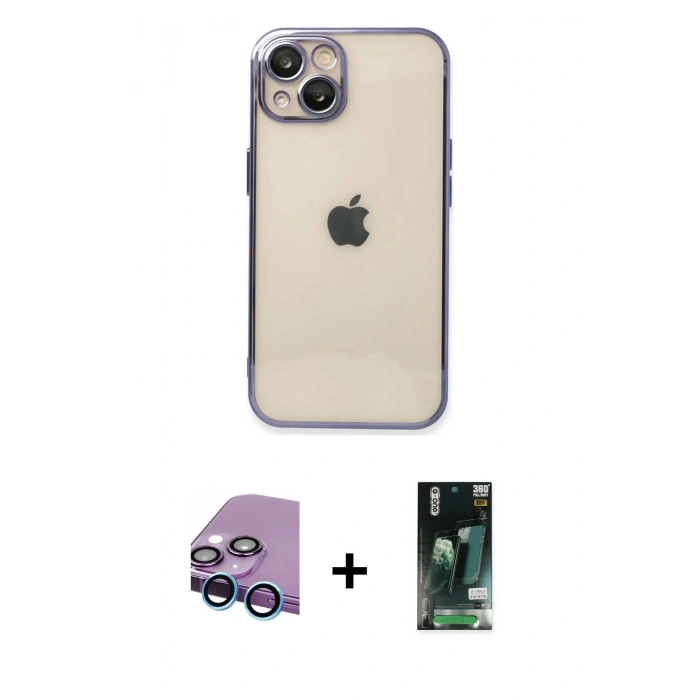 MARSİLYAN™- iPhone 13 Kılıf Vadi Minimal - Şeffaf 360 Full Body Arka Koruyucu + Raze Metal Kamera Lens - MI