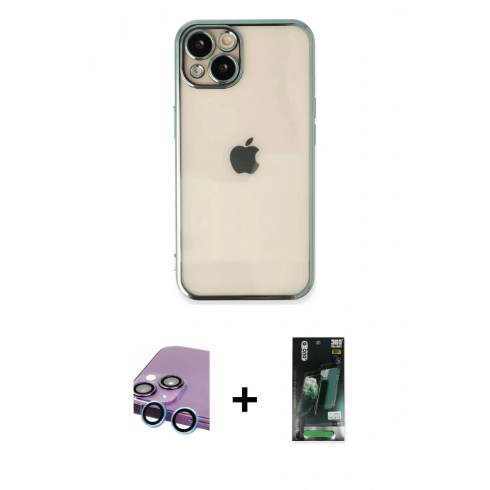 MARSİLYAN™- iPhone 13 Kılıf Vadi Minimal - Şeffaf 360 Full Body Arka Koruyucu + Raze Metal Kamera Lens - MI