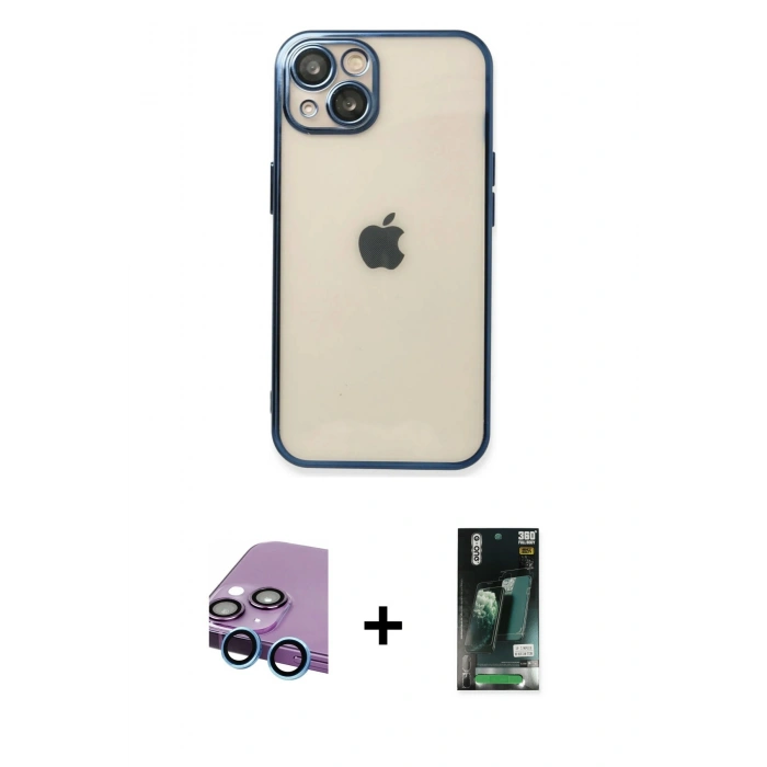 MARSİLYAN™- iPhone 13 Kılıf Vadi Minimal - Şeffaf 360 Full Body Arka Koruyucu + Raze Metal Kamera Lens - MI