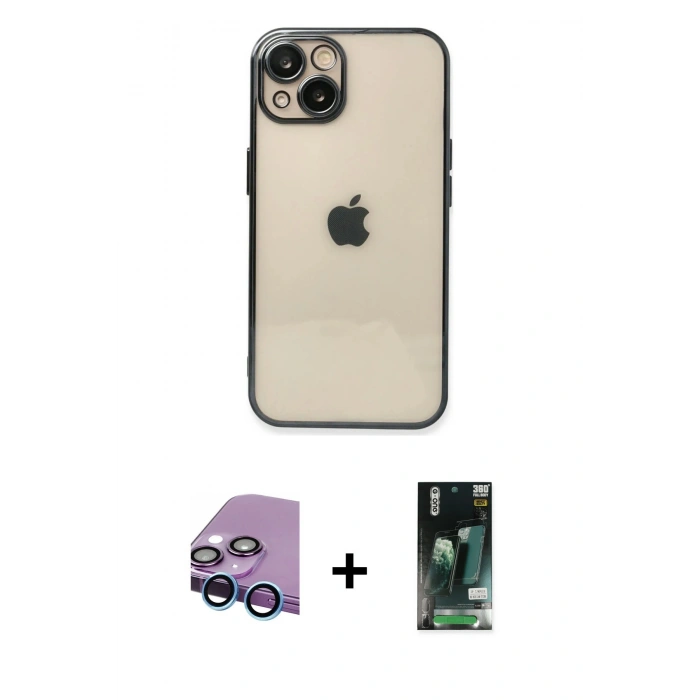 MARSİLYAN™- iPhone 13 Kılıf Vadi Minimal - Şeffaf 360 Full Body Arka Koruyucu + Raze Metal Kamera Lens - MI