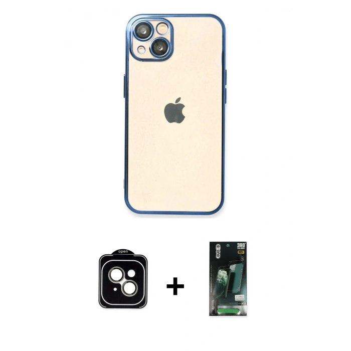 MARSİLYAN™- iPhone 13 Kılıf Vadi Minimal - Şeffaf 360 Full Body Arka Koruyucu + PVD Metal Kamera Lens - NLGY