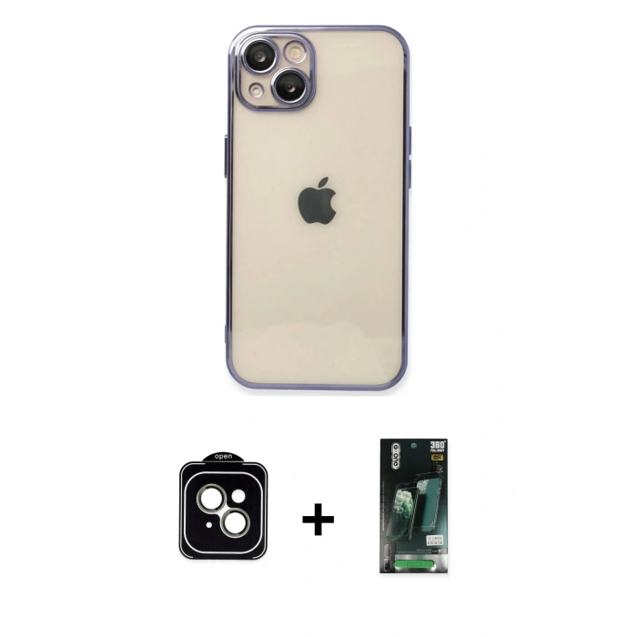 MARSİLYAN™- iPhone 13 Kılıf Vadi Minimal - Şeffaf 360 Full Body Arka Koruyucu + PVD Metal Kamera Lens - NLGY