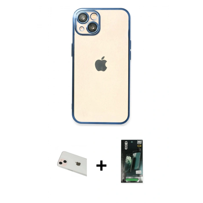 MARSİLYAN™- iPhone 13 Kılıf Vadi Minimal - Şeffaf 360 Full Body Arka Koruyucu + Rainbow Kamera Lens Koruma Cam - REGD