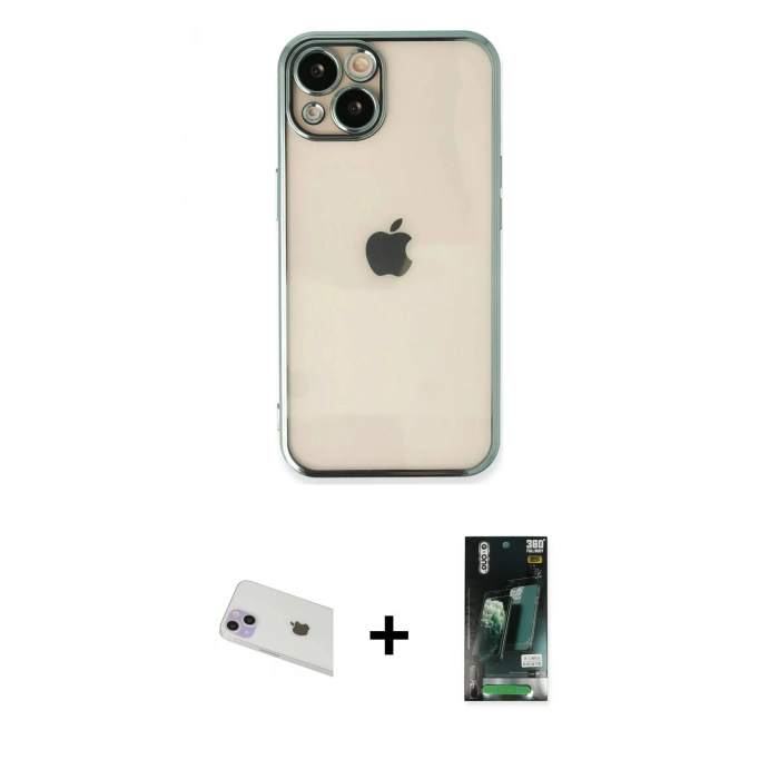 MARSİLYAN™- iPhone 13 Kılıf Vadi Minimal - Şeffaf 360 Full Body Arka Koruyucu + Rainbow Kamera Lens Koruma Cam - MR