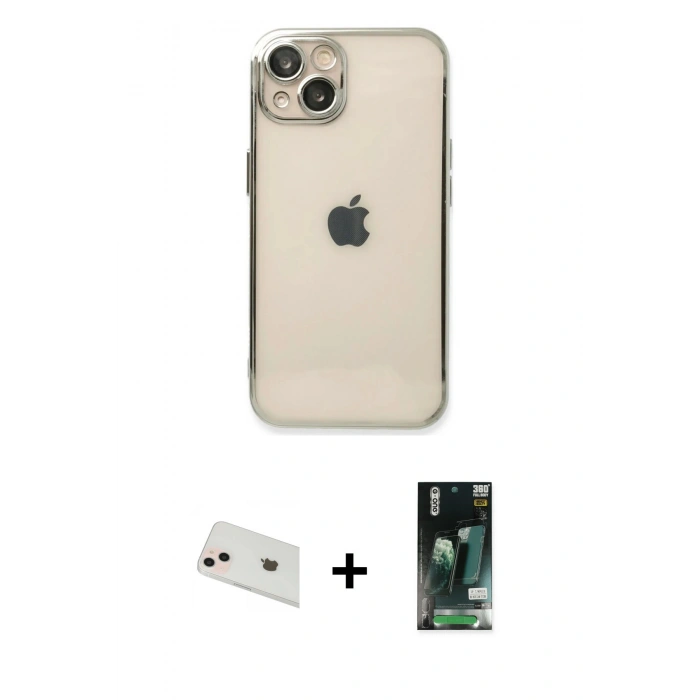 MARSİLYAN™- iPhone 13 Kılıf Vadi Minimal - Şeffaf 360 Full Body Arka Koruyucu + Rainbow Kamera Lens Koruma Cam - REGD