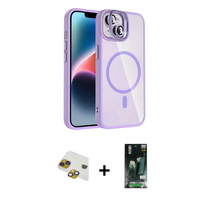 MARSİLYAN™- iPhone 13 Kılıf Yadigar Asil Koleksiyonu - Şeffaf 360 Full Body Arka Koruyucu + Pers Alüminyum Kamera Lens - GI